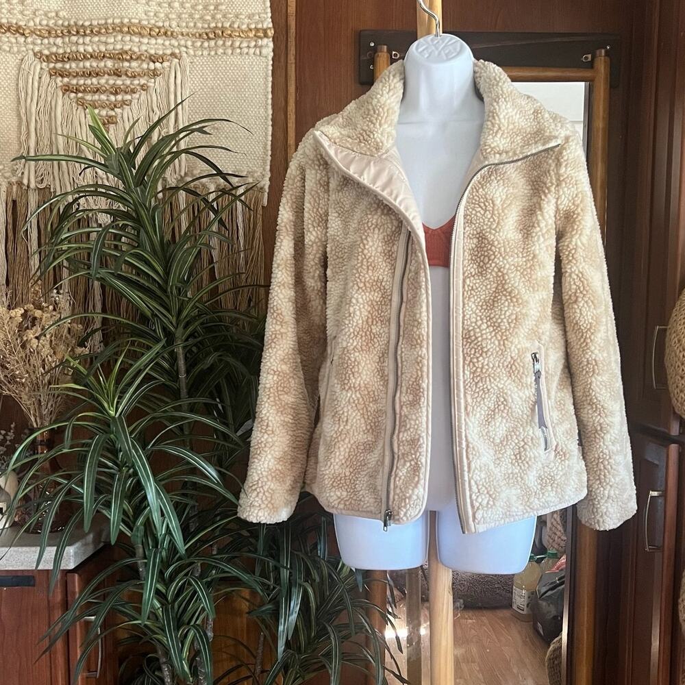 Patagonia Divided Sky Sherpa Jacket Womens S Cream Pumice Geometric Fleece Zip